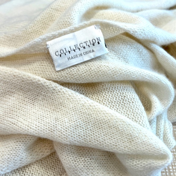 100% Cashmere Long Scarf Cream Color Soft Cozy Cashmere Ecru Cream Scarf - Picture 11 of 11